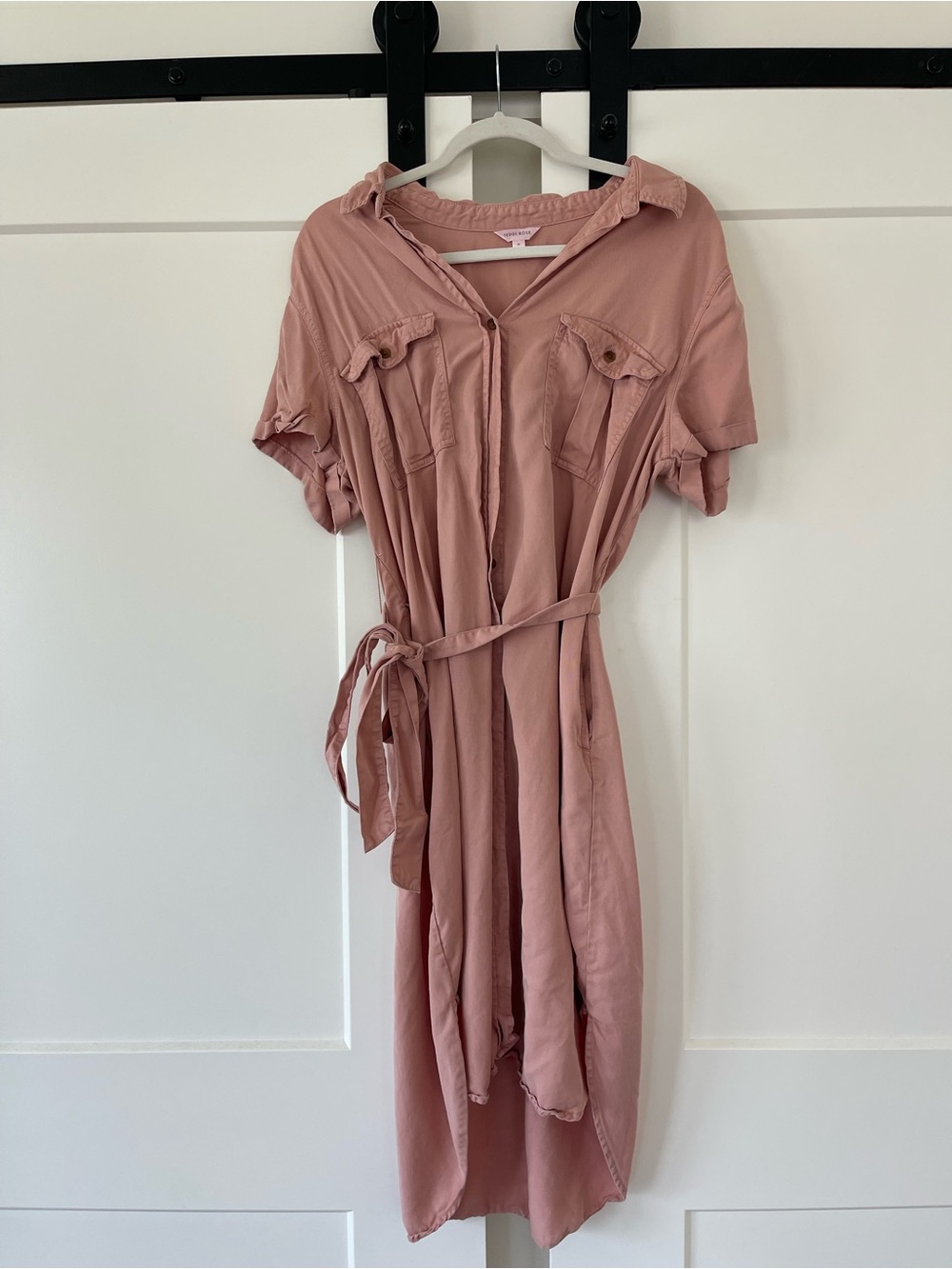 Women's Dusty Rose Shirt Dress with Tie Waist